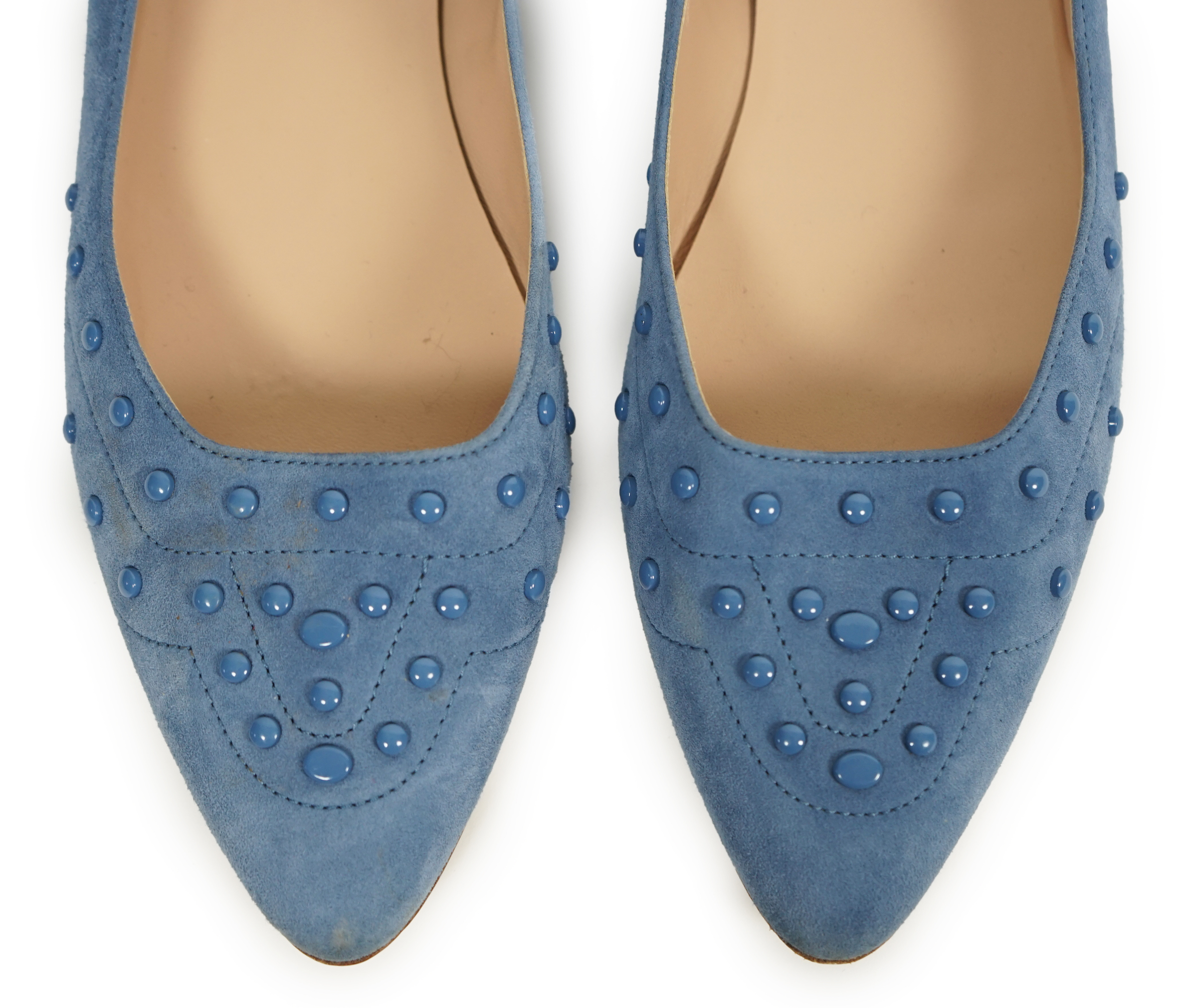 A pair of Tod's lady's light blue suede leather studded ballet flats, size 40.5